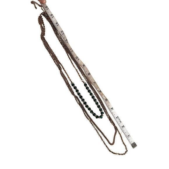 Vintage Three Strand Gold Chain and Green Glass Bead Necklace - Picture 5 of 5